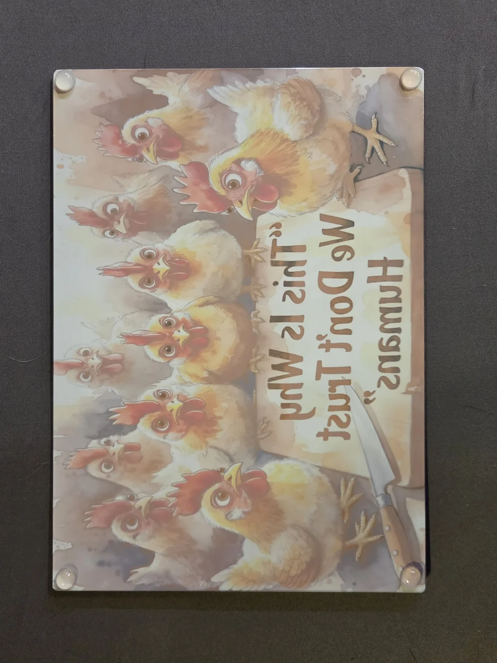 Funny Chicken Glass Cutting Board 8x11 Farmhouse Kitchen Decor